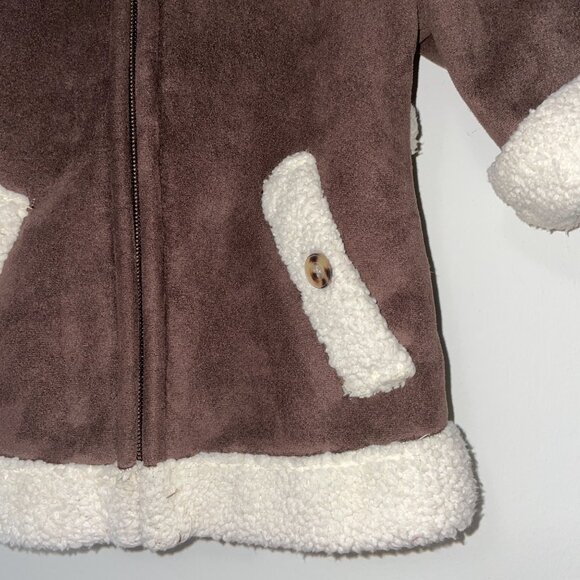 Old Navy Baby Sherpa-Lined Brown Coat With Hood & Button Pockets - Picture 2 of 6